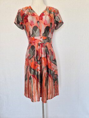 Banana Republic 100% Silk Satin Floral Watercolor Sheath Dress Short Sleeve